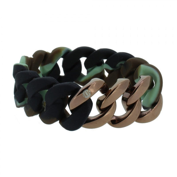 Damen Armband Silikon Camouflage / Edelstahl Bronze