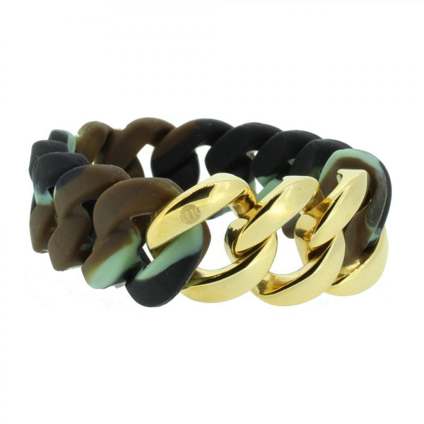 Damen Armband Silikon Camouflage / Edelstahl Gold