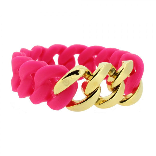 Damen Armband Silikon Pink / Edelstahl Gold