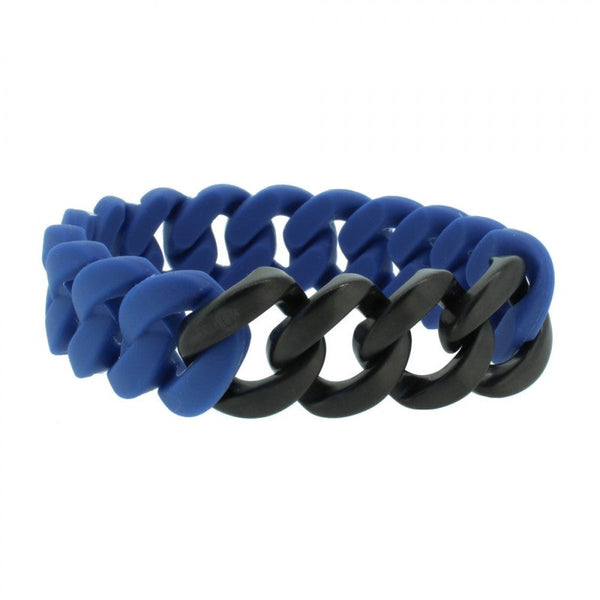 Herren Armband Silikon Blau / Edelstahl Schwarz Matt